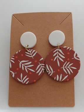Fashion Jewelry White and Rust Leaf Pattern Drop Earrings